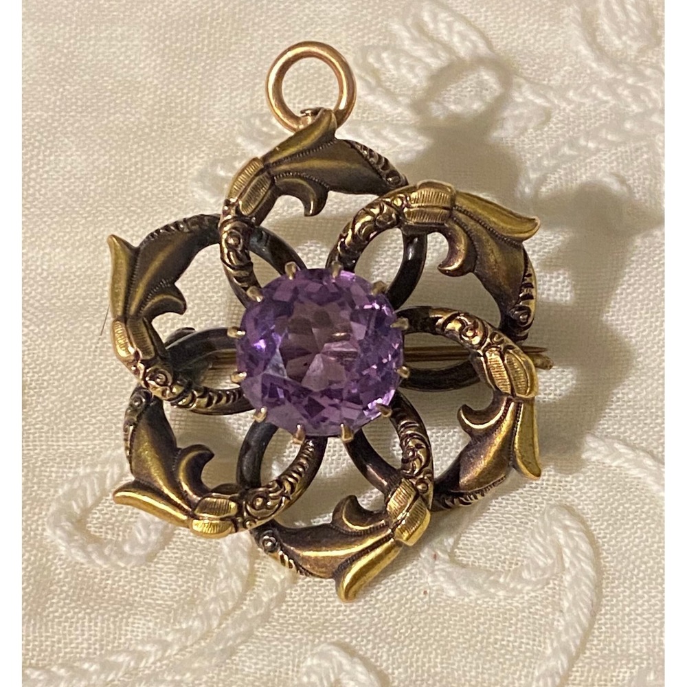 Victorian 14k Gold & Amethyst Pin Pendant